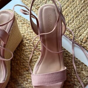 Pink Espadrille Wedge Sandals